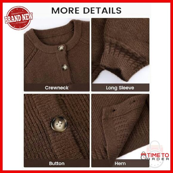 Chunky Knit Cardigan Sweater Button Down Loose Fit Casual Crewneck - Picture 8 of 8